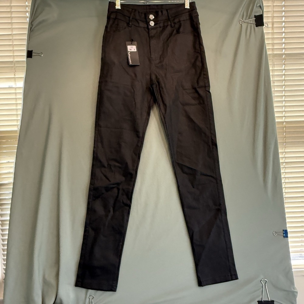 Apperloth A High Waist Leather Look Button Front Pants Medium Women's NEW NWT